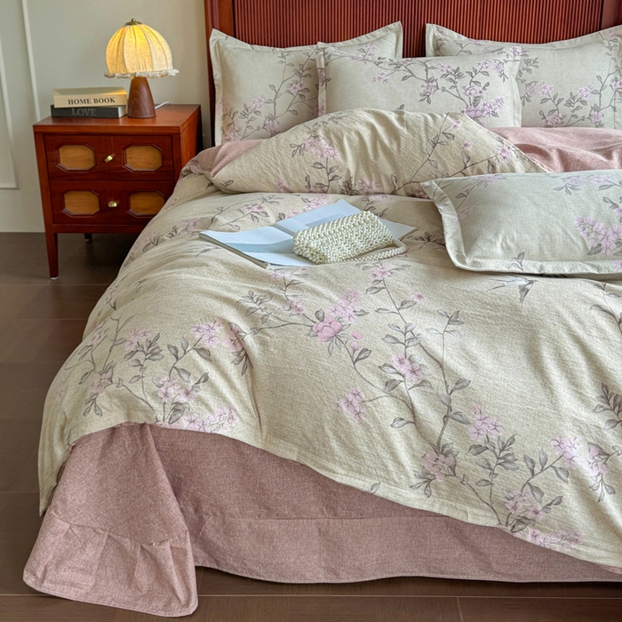 91家纺网 家纺一手货源 找家纺 （总）洁柔家纺工厂店 2026春夏秋冬爆款新品高克重加厚原麻亚麻皱皱纱印花四件套