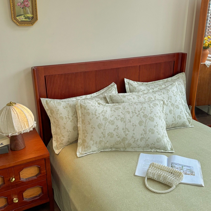 91家纺网 家纺一手货源 找家纺 洁柔家纺工厂店 2026春夏秋冬爆款新品高克重加厚原麻亚麻皱皱纱印花四件套 春秋