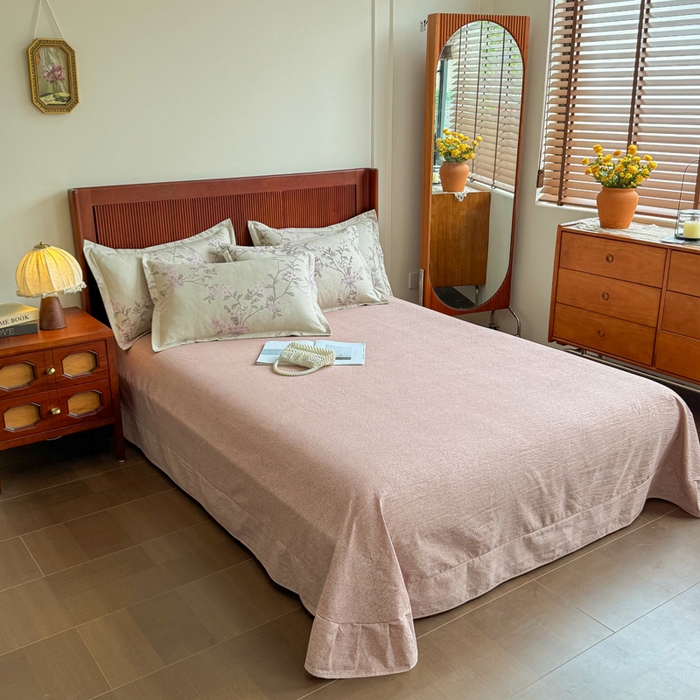 91家纺网 家纺一手货源 找家纺 洁柔家纺工厂店 2026春夏秋冬爆款新品高克重加厚原麻亚麻皱皱纱印花四件套 绽放