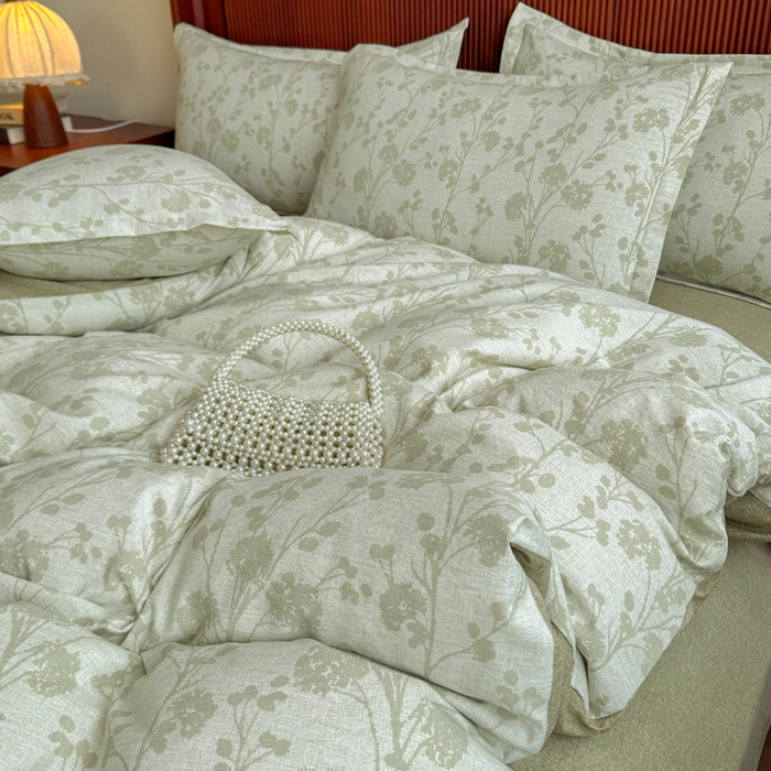 91家纺网 家纺一手货源 找家纺 洁柔家纺工厂店 2026春夏秋冬爆款新品高克重加厚原麻亚麻皱皱纱印花四件套 春秋