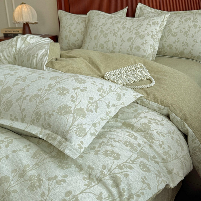 91家纺网 家纺一手货源 找家纺 洁柔家纺工厂店 2026春夏秋冬爆款新品高克重加厚原麻亚麻皱皱纱印花四件套 春秋