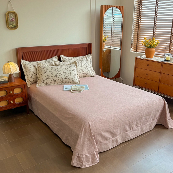 91家纺网 家纺一手货源 找家纺 洁柔家纺工厂店 2026春夏秋冬爆款新品高克重加厚原麻亚麻皱皱纱印花四件套 意晚