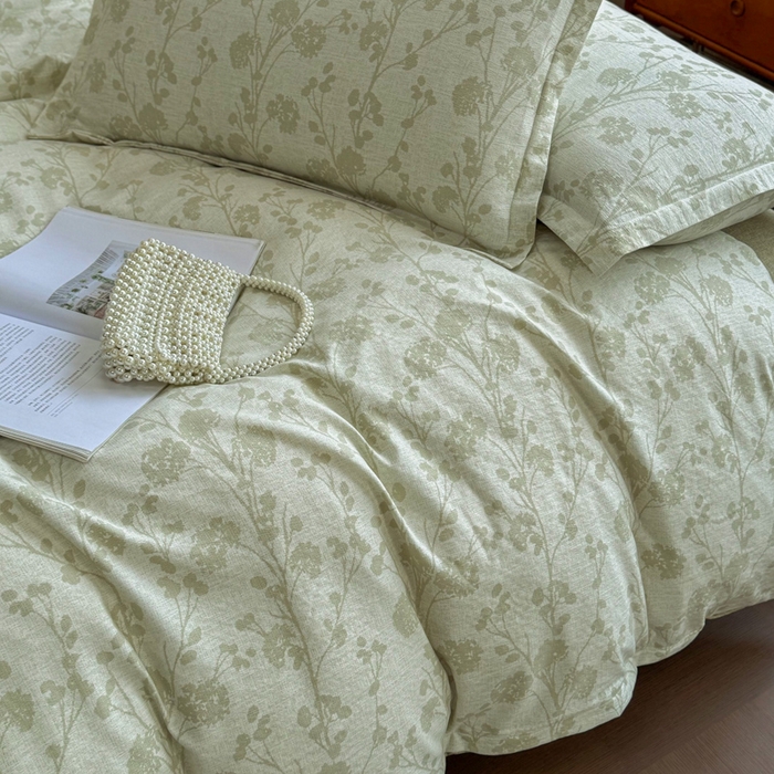 91家纺网 家纺一手货源 找家纺 洁柔家纺工厂店 2026春夏秋冬爆款新品高克重加厚原麻亚麻皱皱纱印花四件套 春秋