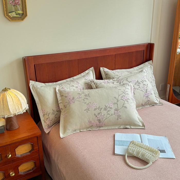 91家纺网 家纺一手货源 找家纺 洁柔家纺工厂店 2026春夏秋冬爆款新品高克重加厚原麻亚麻皱皱纱印花四件套 绽放