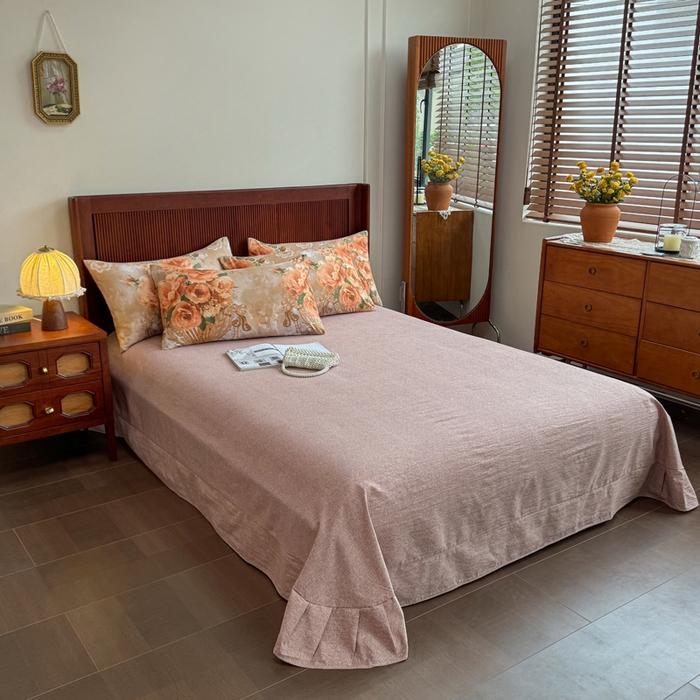 91家纺网 家纺一手货源 找家纺 洁柔家纺工厂店 2026春夏秋冬爆款新品高克重加厚原麻亚麻皱皱纱印花四件套 念花溪