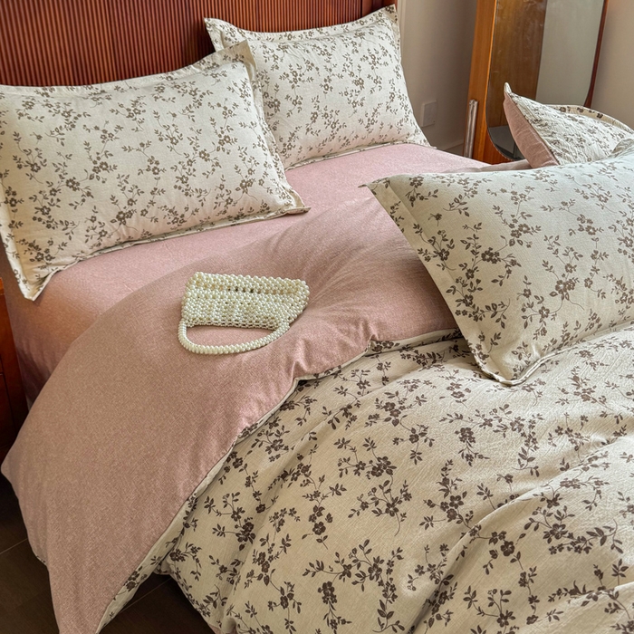 91家纺网 家纺一手货源 找家纺 洁柔家纺工厂店 2026春夏秋冬爆款新品高克重加厚原麻亚麻皱皱纱印花四件套 意晚