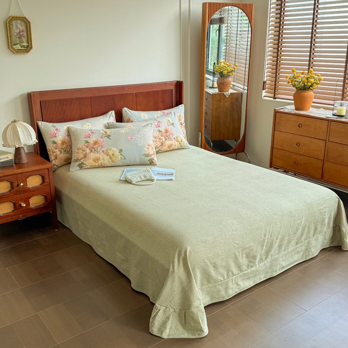 91家纺网 家纺一手货源 找家纺 洁柔家纺工厂店 2026春夏秋冬爆款新品高克重加厚原麻亚麻皱皱纱印花四件套 云烟晚