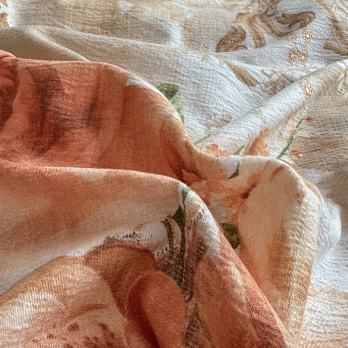 91家纺网 家纺一手货源 找家纺 洁柔家纺工厂店 2026春夏秋冬爆款新品高克重加厚原麻亚麻皱皱纱印花四件套 念花溪