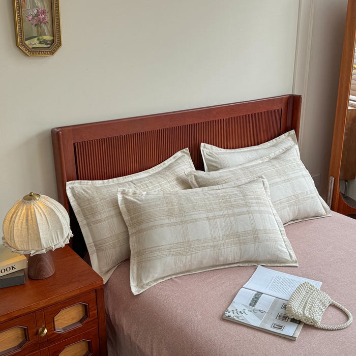 91家纺网 家纺一手货源 找家纺 洁柔家纺工厂店 2026春夏秋冬爆款新品高克重加厚原麻亚麻皱皱纱印花四件套 秘镜