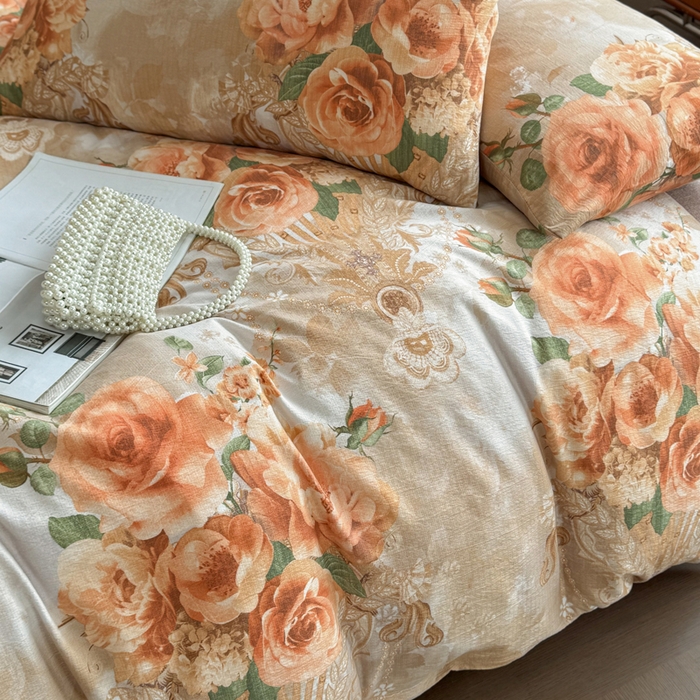 91家纺网 家纺一手货源 找家纺 洁柔家纺工厂店 2026春夏秋冬爆款新品高克重加厚原麻亚麻皱皱纱印花四件套 念花溪