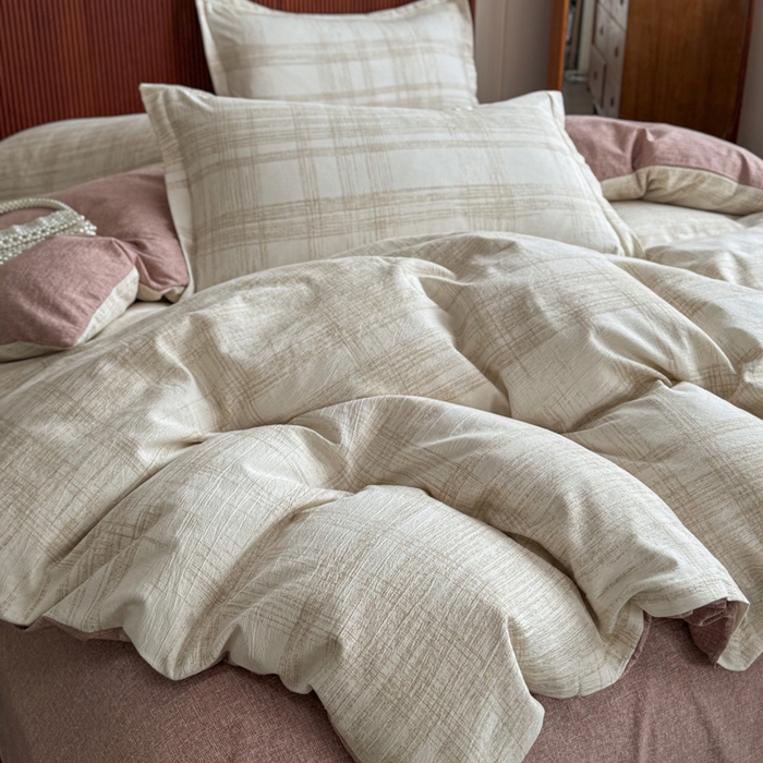 91家纺网 家纺一手货源 找家纺 洁柔家纺工厂店 2026春夏秋冬爆款新品高克重加厚原麻亚麻皱皱纱印花四件套 秘镜