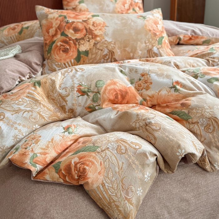 91家纺网 家纺一手货源 找家纺 洁柔家纺工厂店 2026春夏秋冬爆款新品高克重加厚原麻亚麻皱皱纱印花四件套 念花溪