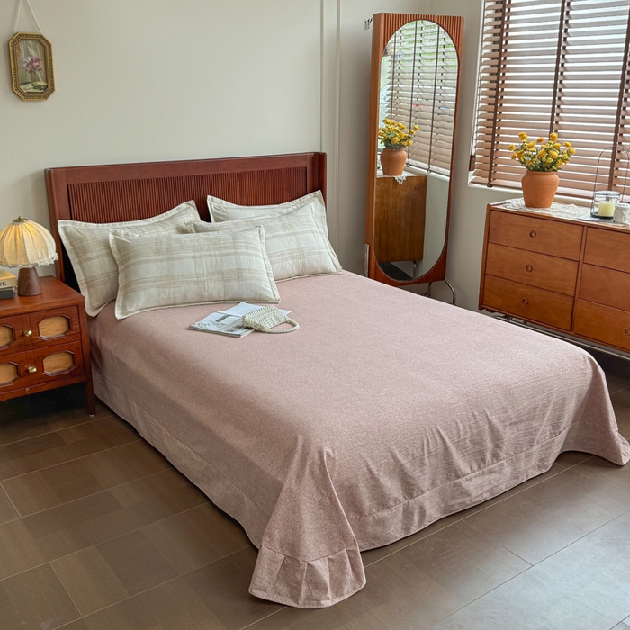 91家纺网 家纺一手货源 找家纺 洁柔家纺工厂店 2026春夏秋冬爆款新品高克重加厚原麻亚麻皱皱纱印花四件套 秘镜