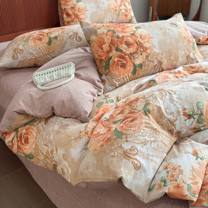 91家纺网 家纺一手货源 找家纺 洁柔家纺工厂店 2026春夏秋冬爆款新品高克重加厚原麻亚麻皱皱纱印花四件套 念花溪