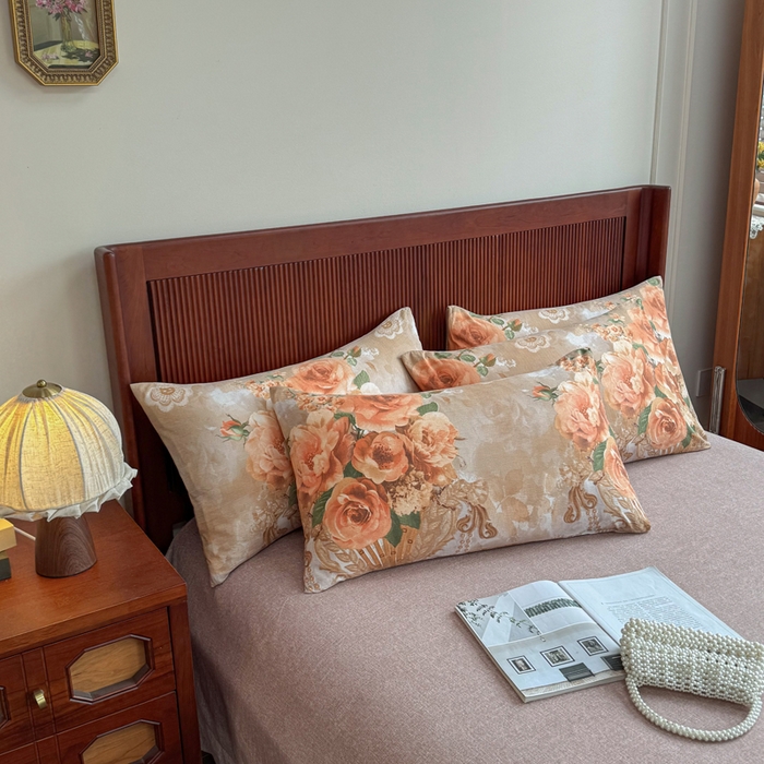 91家纺网 家纺一手货源 找家纺 洁柔家纺工厂店 2026春夏秋冬爆款新品高克重加厚原麻亚麻皱皱纱印花四件套 念花溪