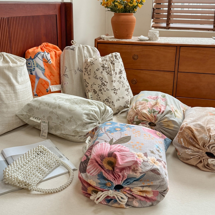 洁柔家纺工厂店 2026春夏秋冬爆款新品高克重加厚原麻亚麻皱皱纱印花四件套 组合图仅供展示不可下单