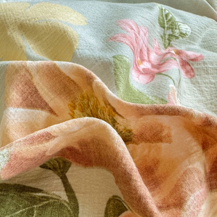 91家纺网 家纺一手货源 找家纺 洁柔家纺工厂店 2026春夏秋冬爆款新品高克重加厚原麻亚麻皱皱纱印花四件套 云烟晚