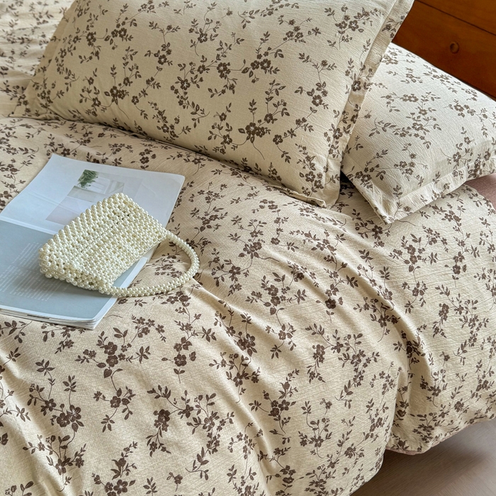 91家纺网 家纺一手货源 找家纺 洁柔家纺工厂店 2026春夏秋冬爆款新品高克重加厚原麻亚麻皱皱纱印花四件套 意晚