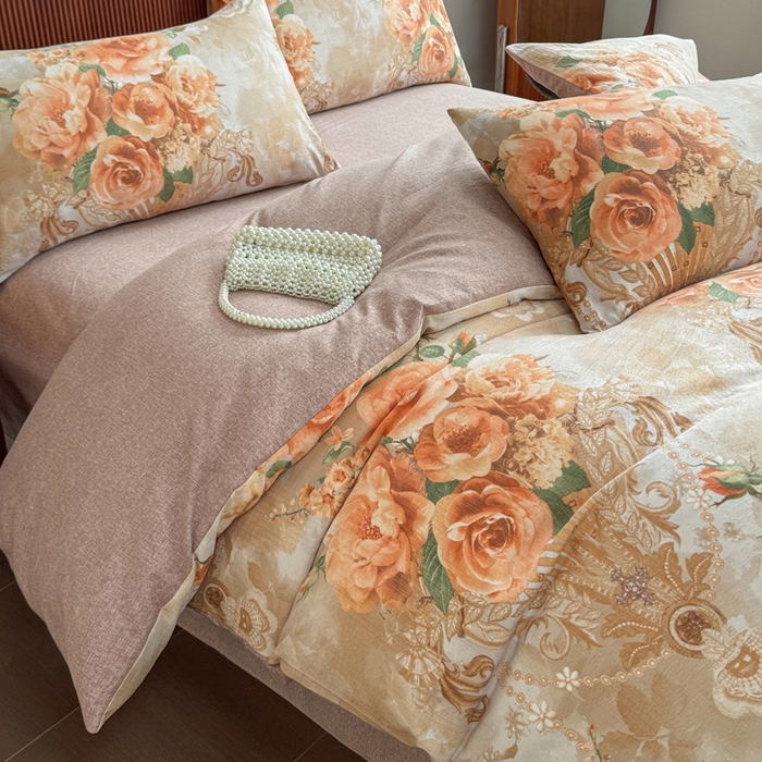 91家纺网 家纺一手货源 找家纺 洁柔家纺工厂店 2026春夏秋冬爆款新品高克重加厚原麻亚麻皱皱纱印花四件套 念花溪