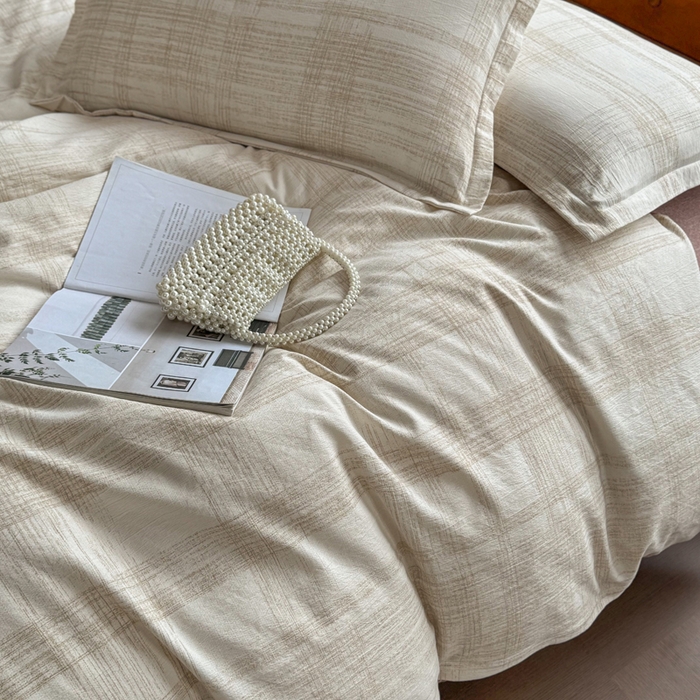 91家纺网 家纺一手货源 找家纺 洁柔家纺工厂店 2026春夏秋冬爆款新品高克重加厚原麻亚麻皱皱纱印花四件套 秘镜