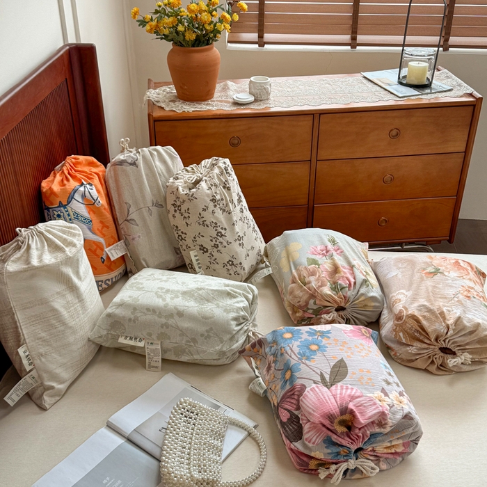 91家纺网 家纺一手货源 找家纺 洁柔家纺工厂店 2026春夏秋冬爆款新品高克重加厚原麻亚麻皱皱纱印花四件套 组合图仅供展示不可下单