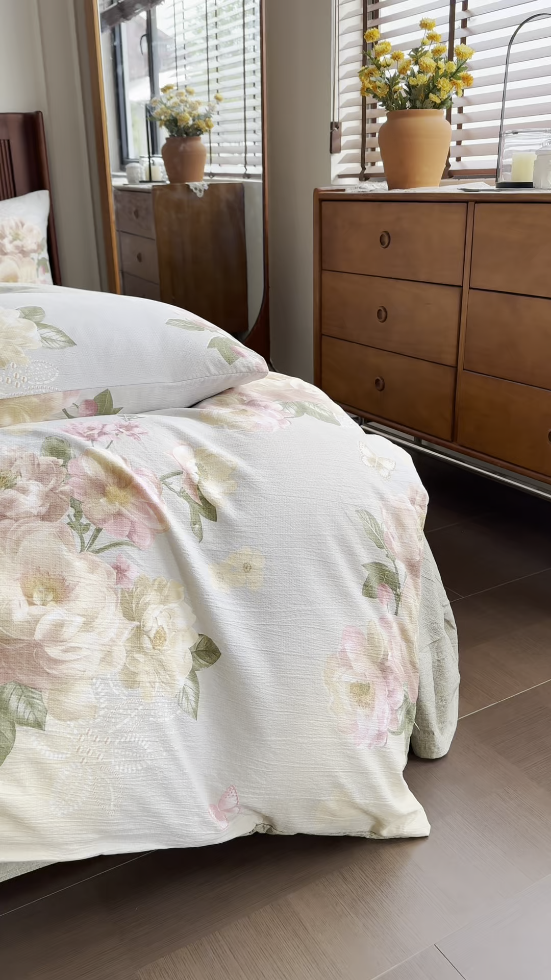 91家纺网 家纺一手货源 找家纺 洁柔家纺工厂店 2026春夏秋冬爆款新品高克重加厚原麻亚麻皱皱纱印花四件套 云烟晚