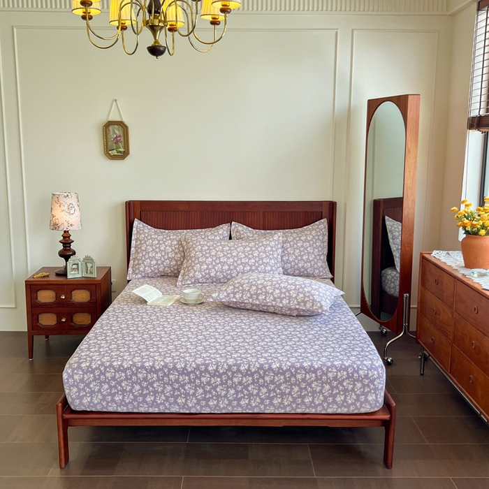 91家纺网 家纺一手货源 找家纺 洁柔家纺工厂店 2026新款加厚亚麻皱皱纱床笠单床笠枕套床笠单品 春光灿烂