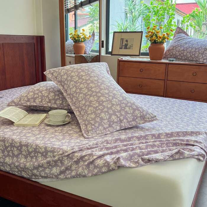 91家纺网 家纺一手货源 找家纺 洁柔家纺工厂店 2026新款加厚亚麻皱皱纱床笠单床笠枕套床笠单品 春光灿烂