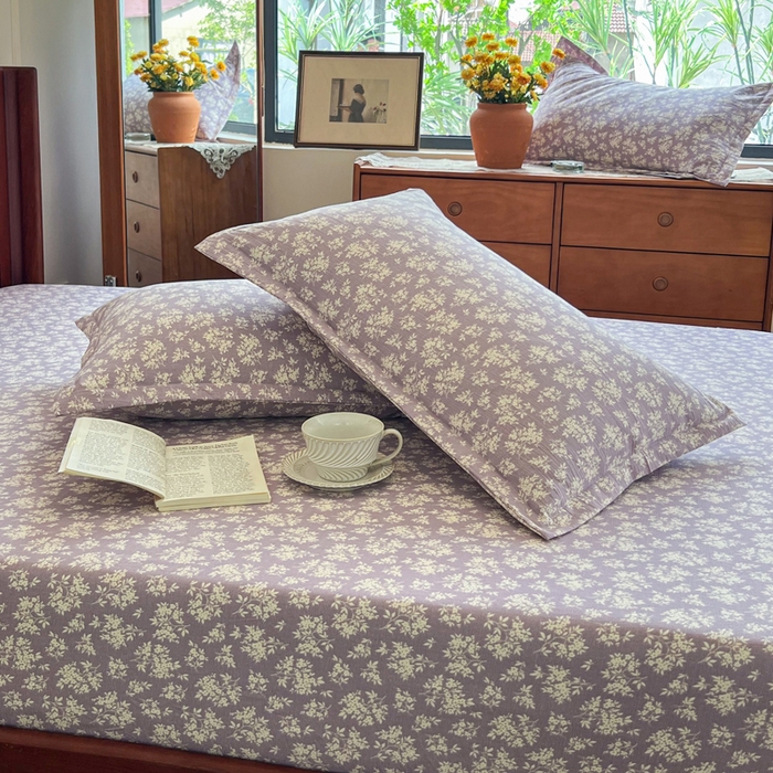 91家纺网 家纺一手货源 找家纺 洁柔家纺工厂店 2026新款加厚亚麻皱皱纱床笠单床笠枕套床笠单品 春光灿烂