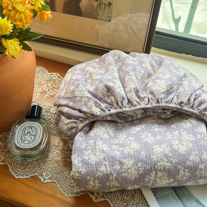 91家纺网 家纺一手货源 找家纺 洁柔家纺工厂店 2026新款加厚亚麻皱皱纱床笠单床笠枕套床笠单品 春光灿烂