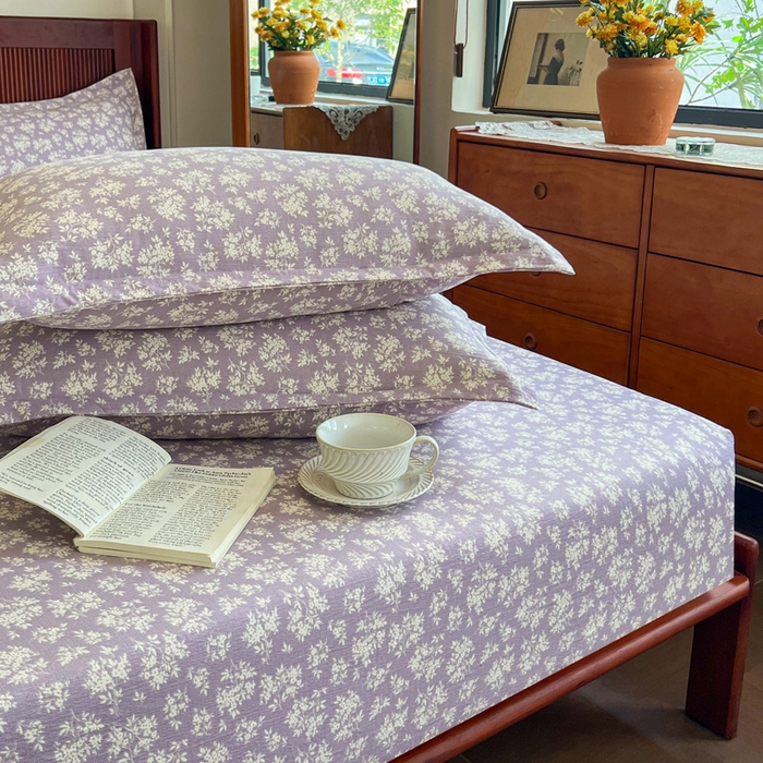 91家纺网 家纺一手货源 找家纺 洁柔家纺工厂店 2026新款加厚亚麻皱皱纱床笠单床笠枕套床笠单品 春光灿烂