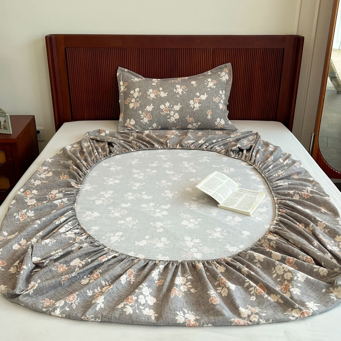 91家纺网 家纺一手货源 找家纺 洁柔家纺工厂店 2026新款加厚亚麻皱皱纱床笠单床笠枕套床笠单品 花漫