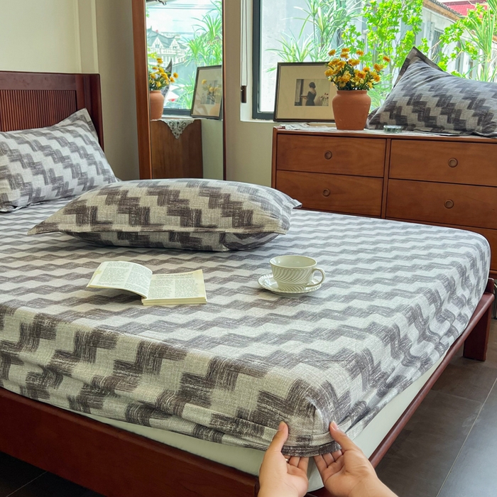 91家纺网 家纺一手货源 找家纺 洁柔家纺工厂店 2026新款加厚亚麻皱皱纱床笠单床笠枕套床笠单品 里雯 灰