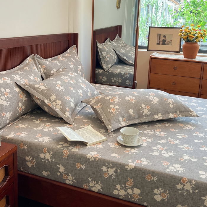 91家纺网 家纺一手货源 找家纺 洁柔家纺工厂店 2026新款加厚亚麻皱皱纱床笠单床笠枕套床笠单品 花漫