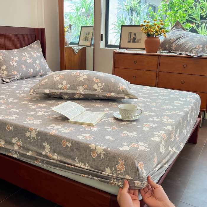 91家纺网 家纺一手货源 找家纺 洁柔家纺工厂店 2026新款加厚亚麻皱皱纱床笠单床笠枕套床笠单品 花漫