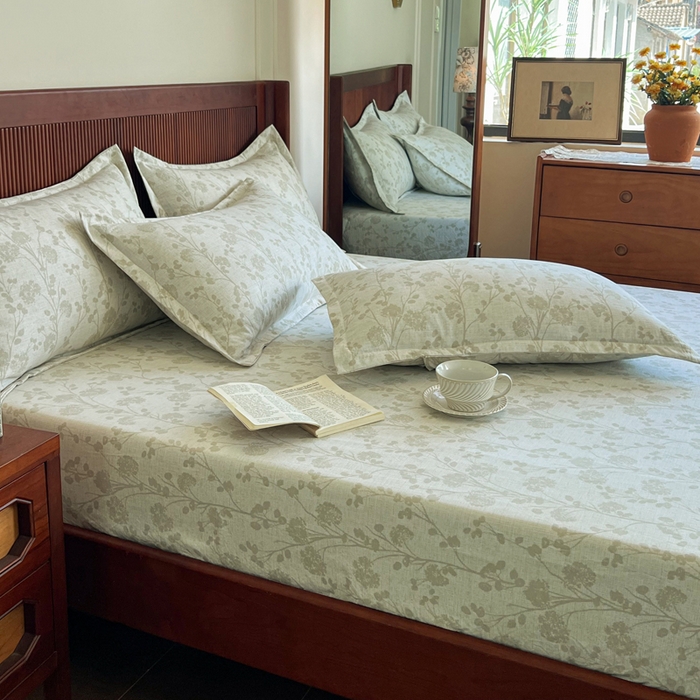 91家纺网 家纺一手货源 找家纺 洁柔家纺工厂店 2026新款加厚亚麻皱皱纱床笠单床笠枕套床笠单品 春秋