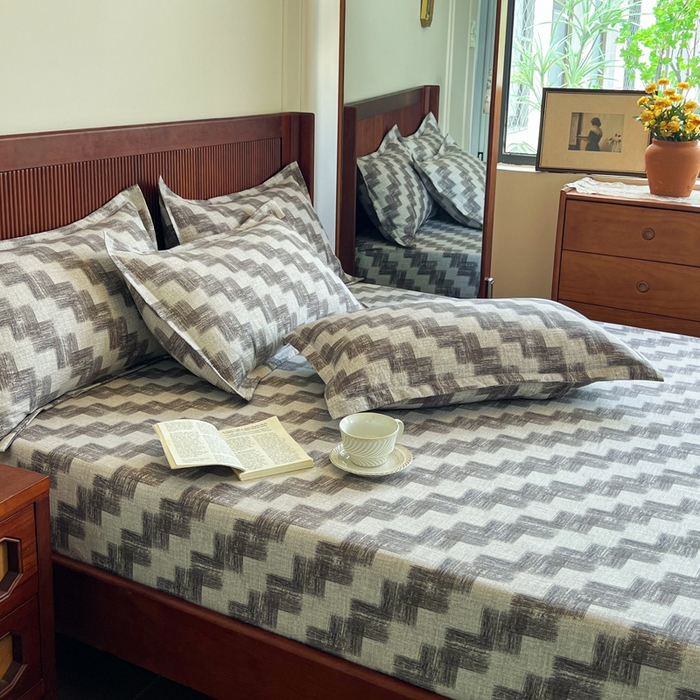 91家纺网 家纺一手货源 找家纺 洁柔家纺工厂店 2026新款加厚亚麻皱皱纱床笠单床笠枕套床笠单品 里雯 灰