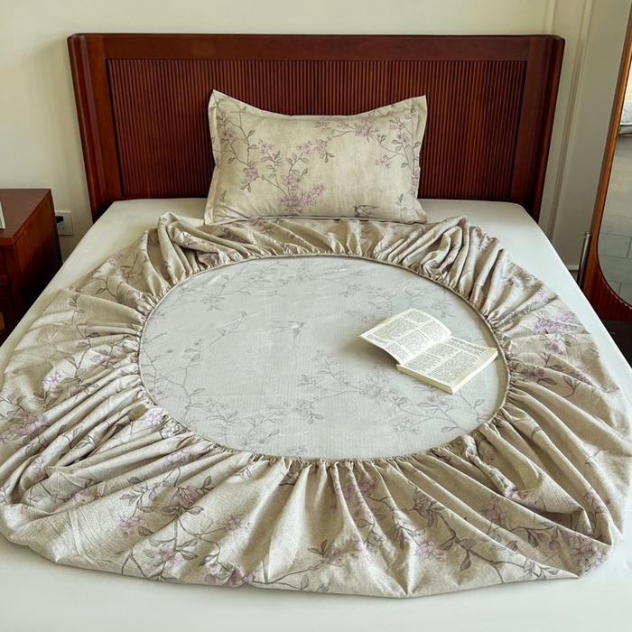 91家纺网 家纺一手货源 找家纺 洁柔家纺工厂店 2026新款加厚亚麻皱皱纱床笠单床笠枕套床笠单品 绽放