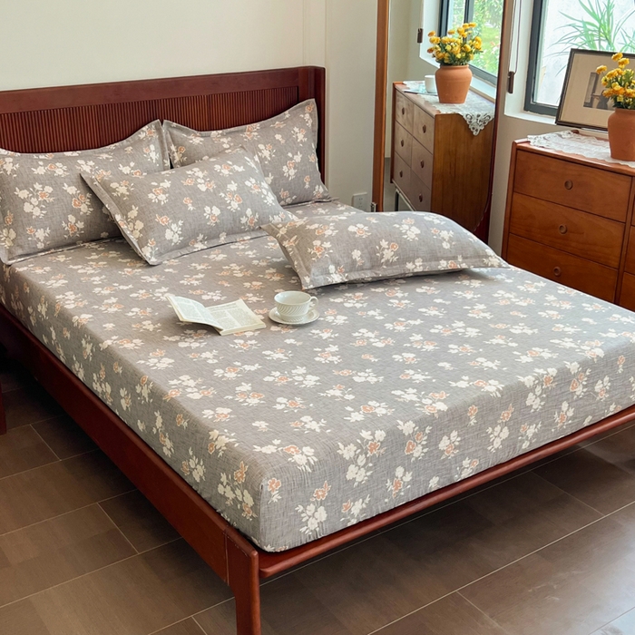 91家纺网 家纺一手货源 找家纺 洁柔家纺工厂店 2026新款加厚亚麻皱皱纱床笠单床笠枕套床笠单品 花漫