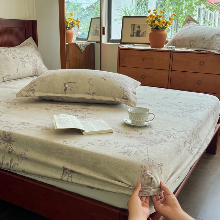 91家纺网 家纺一手货源 找家纺 洁柔家纺工厂店 2026新款加厚亚麻皱皱纱床笠单床笠枕套床笠单品 绽放