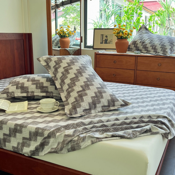 91家纺网 家纺一手货源 找家纺 洁柔家纺工厂店 2026新款加厚亚麻皱皱纱床笠单床笠枕套床笠单品 里雯 灰