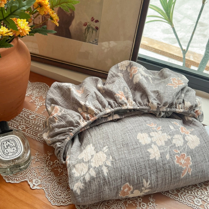 91家纺网 家纺一手货源 找家纺 洁柔家纺工厂店 2026新款加厚亚麻皱皱纱床笠单床笠枕套床笠单品 花漫