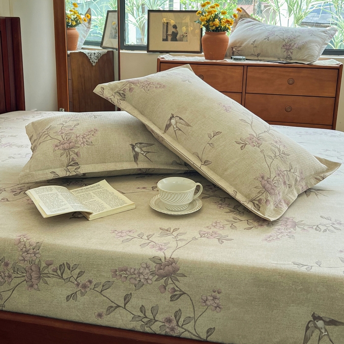 91家纺网 家纺一手货源 找家纺 洁柔家纺工厂店 2026新款加厚亚麻皱皱纱床笠单床笠枕套床笠单品 绽放