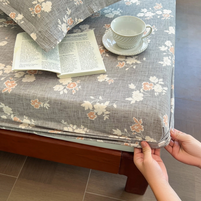 91家纺网 家纺一手货源 找家纺 洁柔家纺工厂店 2026新款加厚亚麻皱皱纱床笠单床笠枕套床笠单品 花漫