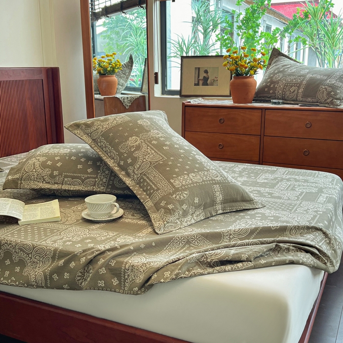 91家纺网 家纺一手货源 找家纺 洁柔家纺工厂店 2026新款加厚亚麻皱皱纱床笠单床笠枕套床笠单品 简约