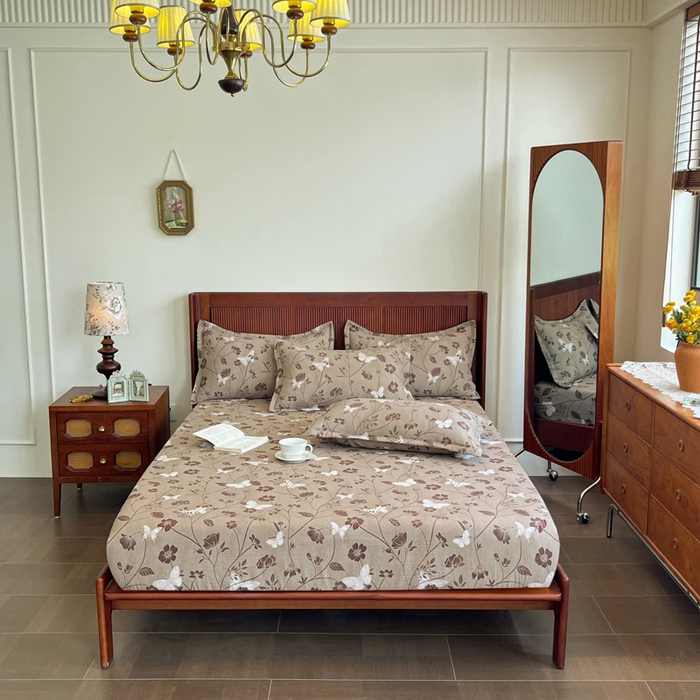 91家纺网 家纺一手货源 找家纺 洁柔家纺工厂店 2026新款加厚亚麻皱皱纱床笠单床笠枕套床笠单品 拾光咖