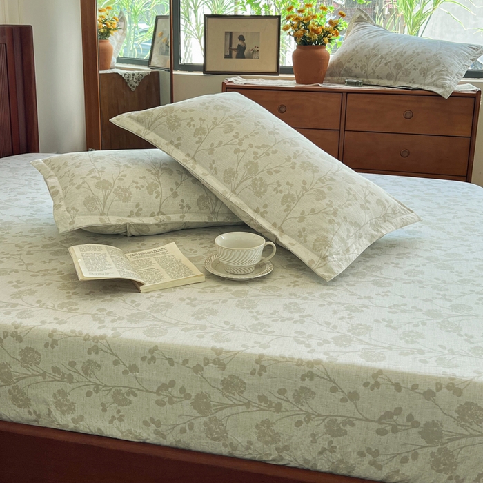 91家纺网 家纺一手货源 找家纺 洁柔家纺工厂店 2026新款加厚亚麻皱皱纱床笠单床笠枕套床笠单品 春秋