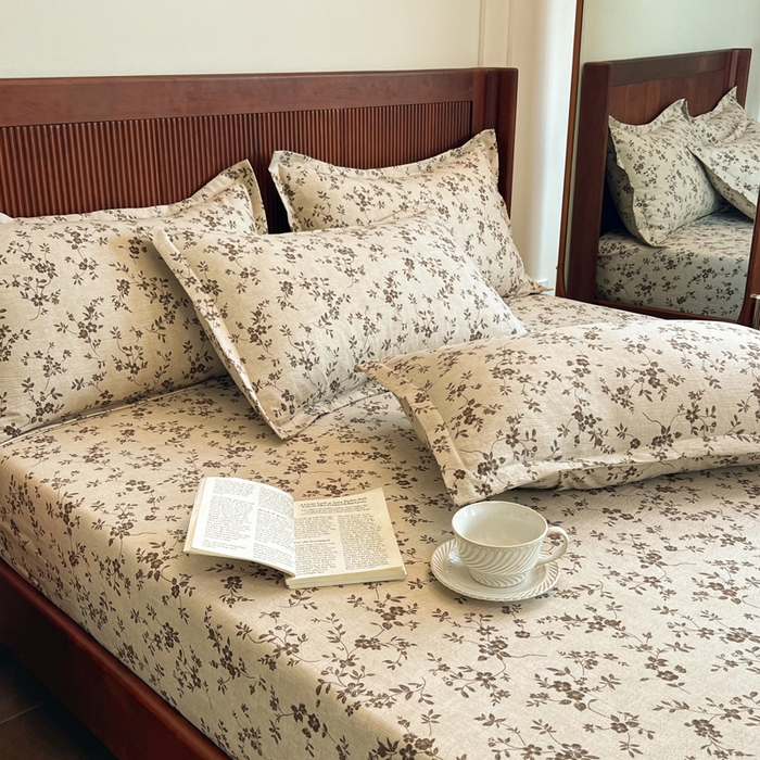 91家纺网 家纺一手货源 找家纺 洁柔家纺工厂店 2026新款加厚亚麻皱皱纱床笠单床笠枕套床笠单品 意晚