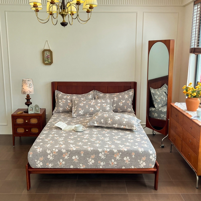 91家纺网 家纺一手货源 找家纺 洁柔家纺工厂店 2026新款加厚亚麻皱皱纱床笠单床笠枕套床笠单品 花漫