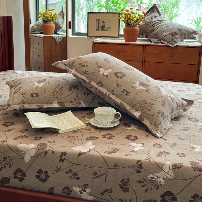 91家纺网 家纺一手货源 找家纺 洁柔家纺工厂店 2026新款加厚亚麻皱皱纱床笠单床笠枕套床笠单品 拾光咖